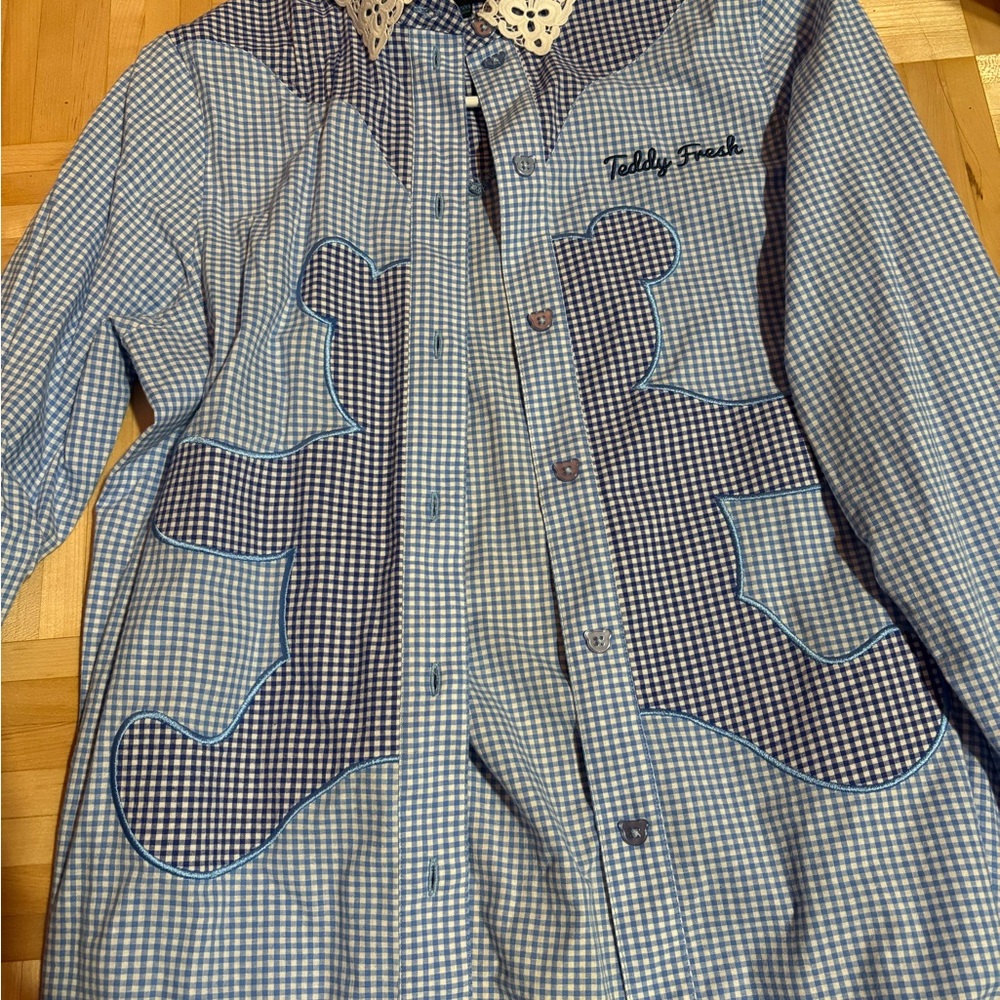 Teddy Fresh Blue Shirt Dress with Bear Design - Picture 2 of 4